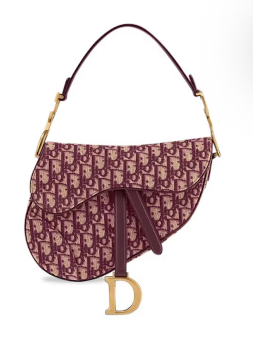 Dior Maroon Oblique Saddle Bag with Gold 'D' Charm